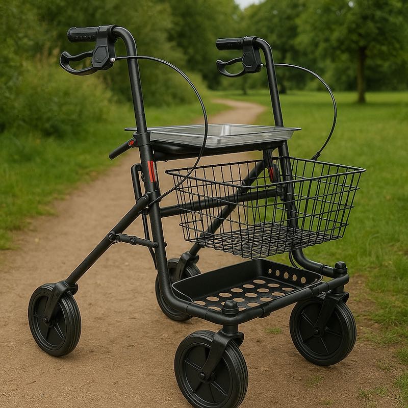 Billig rollator med bakke og kurv